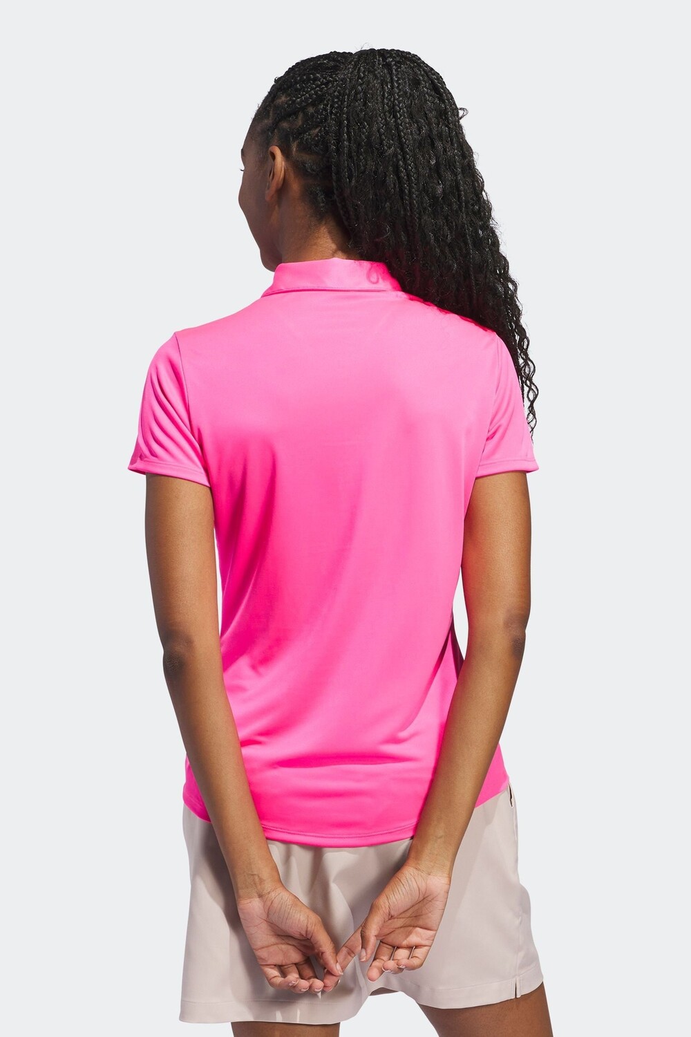Однотонная женская рубашка-поло с короткими рукавами Adidas Golf, розовый — фото 2