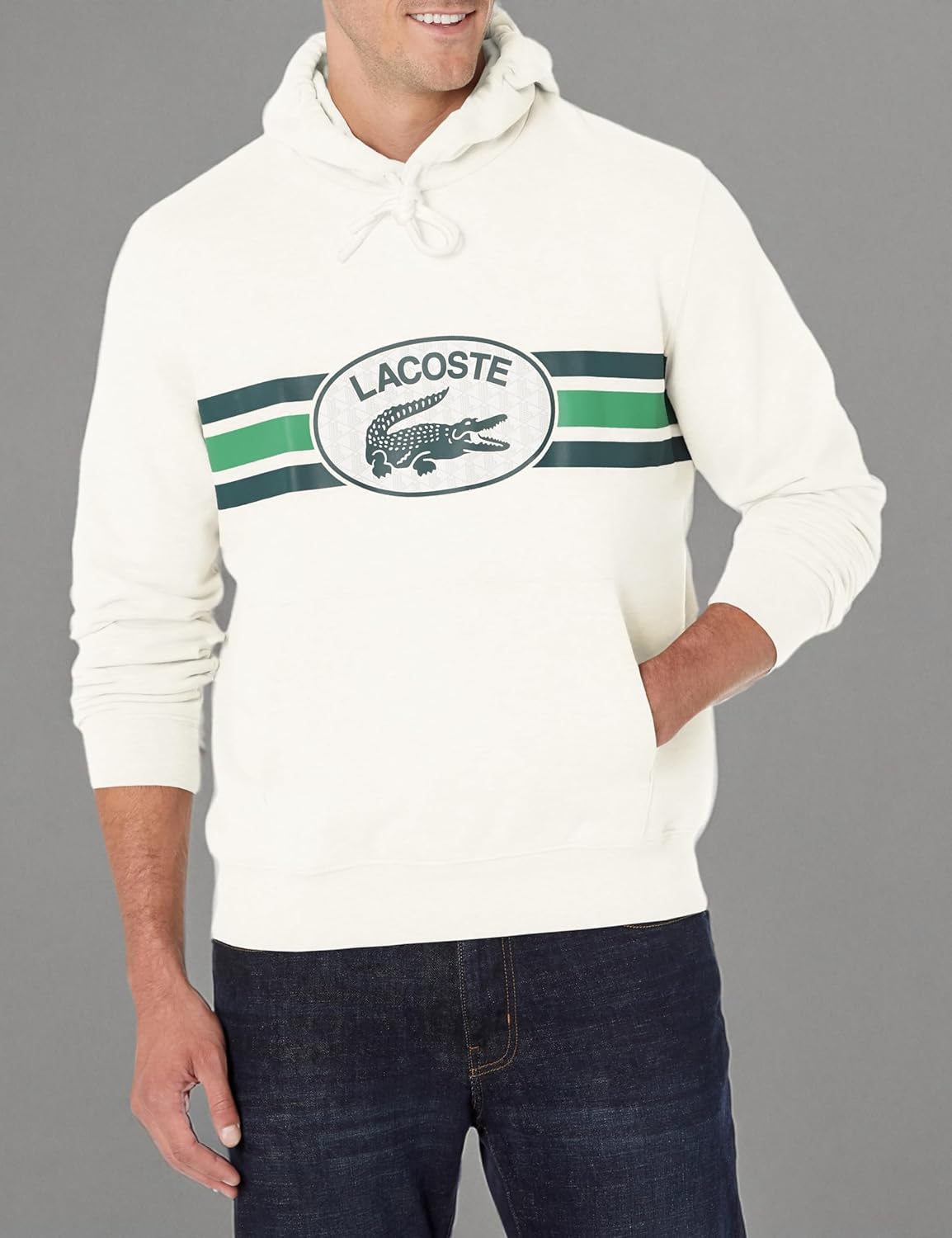 Толстовка Lacoste мужская с капюшоном и центральным принтом Monogram, Farine — фото 3