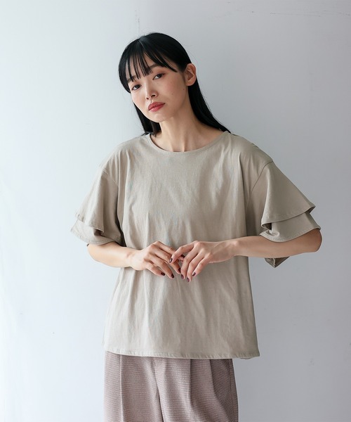 

Футболка с оборками на рукавах, пошив на заказ VitaFelice, бежевый