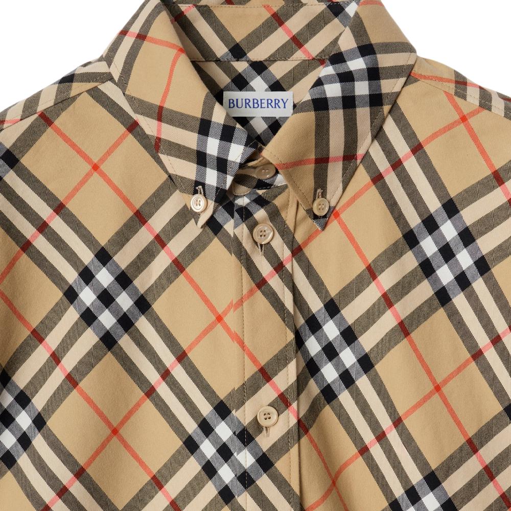Рубашка Burberry в клетку, хлопок, светло-коричневый бежевый — фото 2