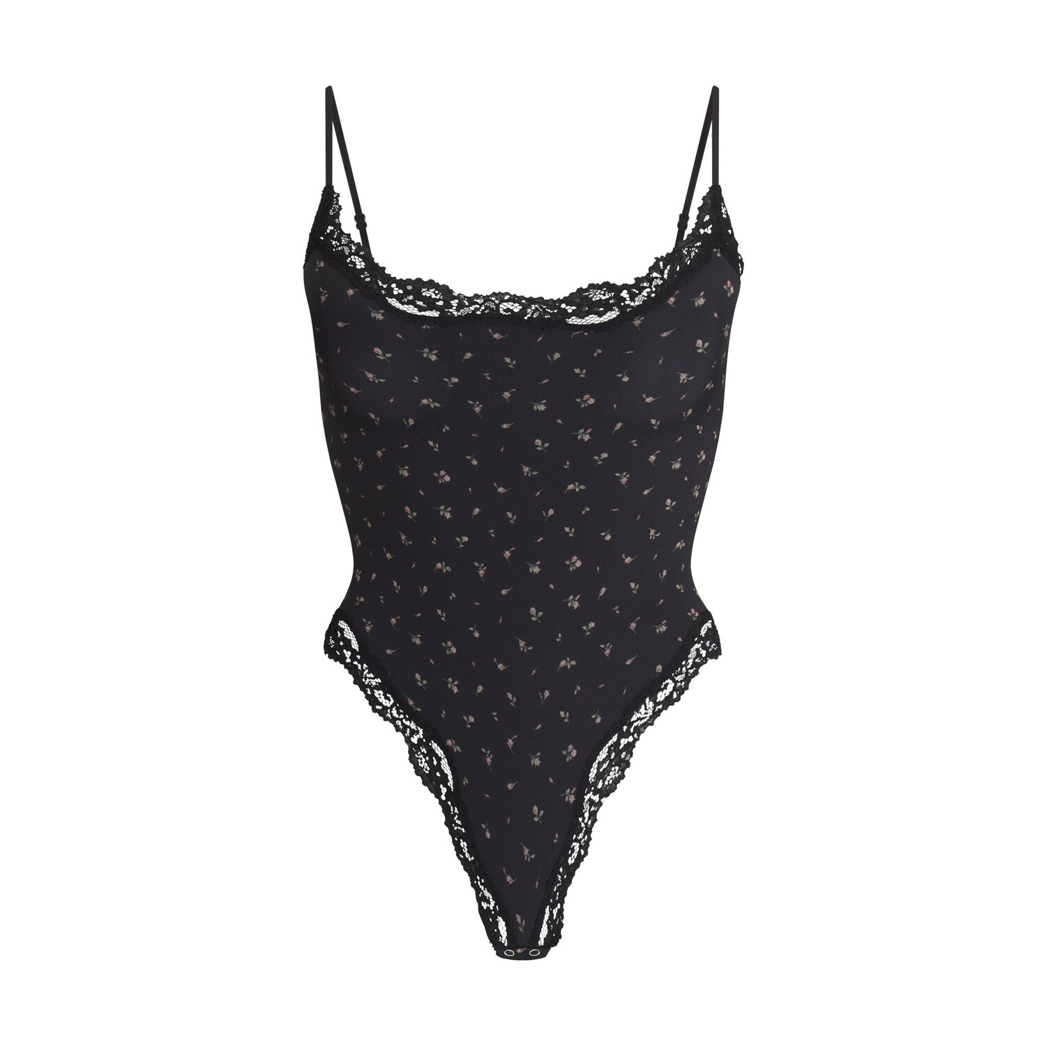 

Боди-комбинезон на кайме SKIMS, цвет onyx rosebud print