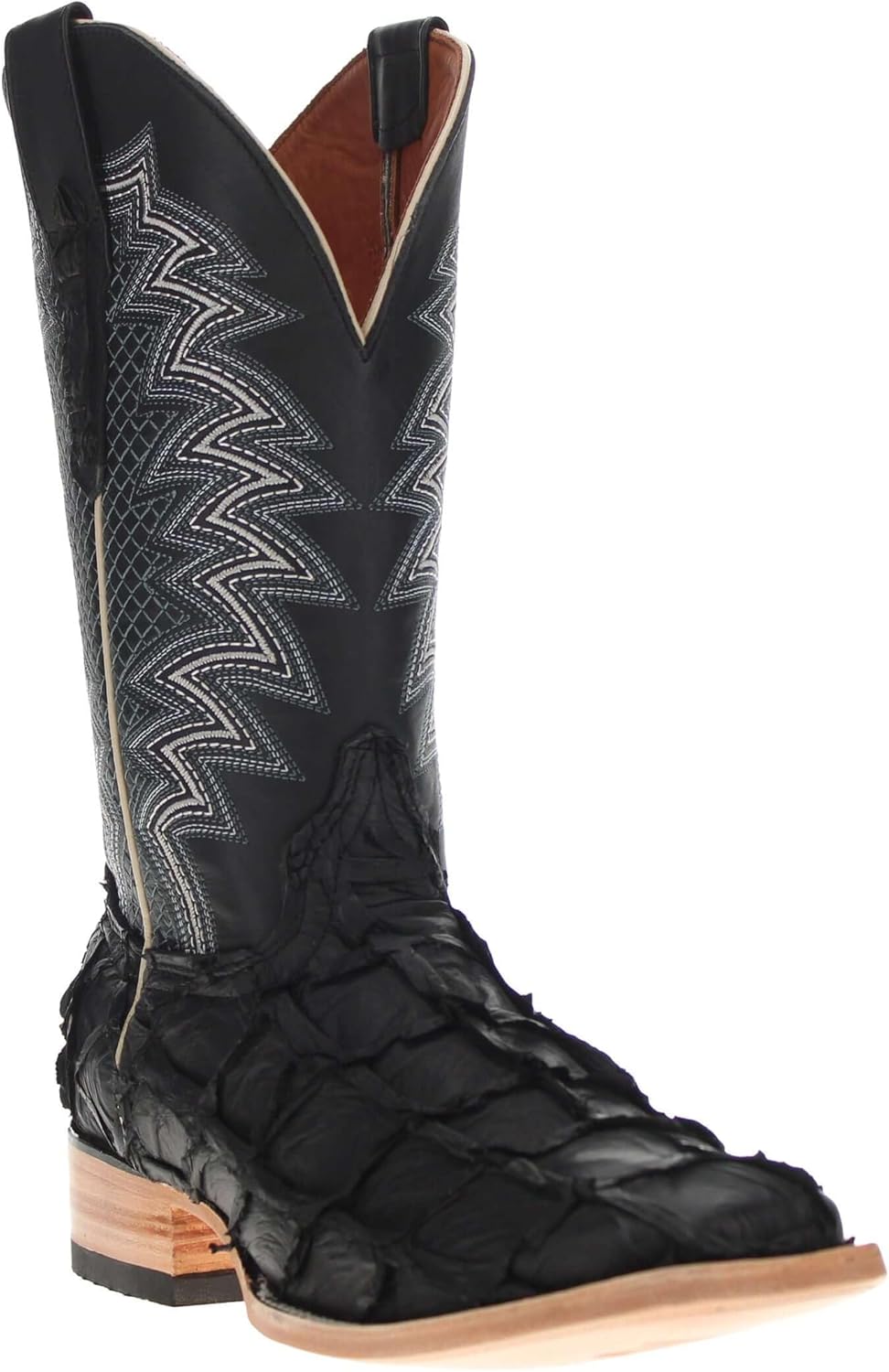 

Мужские ковбойские ботинки Vaccari Dylan из натуральной кожи рыбы пиуаруку с широкой квадратной ноской, черный