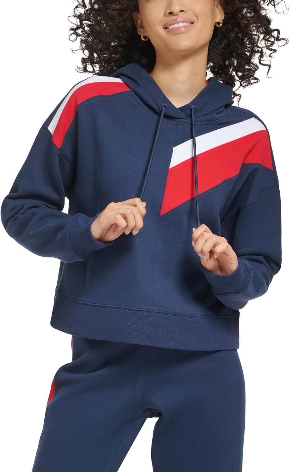 Женская флисовая толстовка с капюшоном Tommy Hilfiger с диагональными цветными блоками, Navy — фото 2