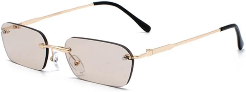 

Солнцезащитные очки для мужчин и женщин - защита UV400 - без оправы, металлические петли, градиентные линзы, для занятий спортом на открытом воздухе и вождения DSVIGF, Gold-brown