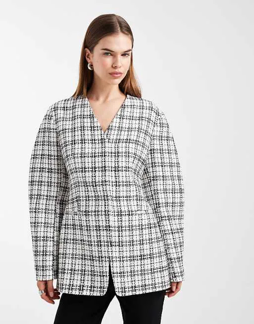 

ASOS DESIGN cinched blazer in ecru tweed