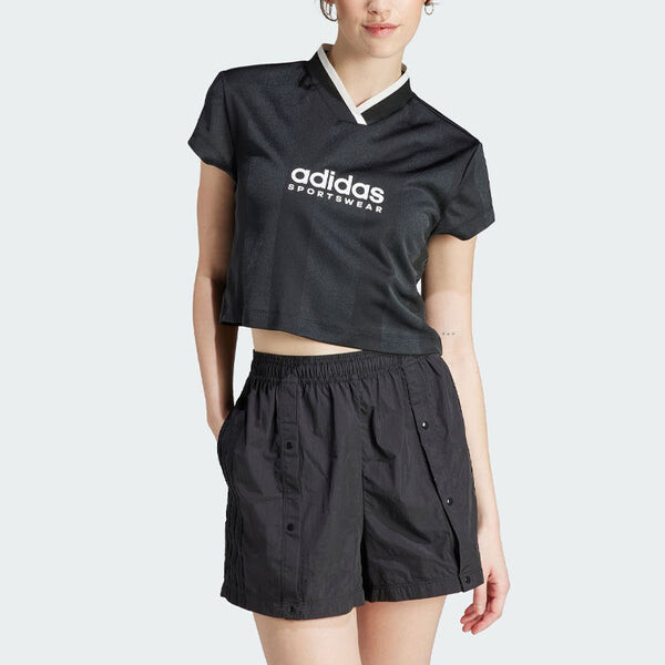 Футболка (WMNS) adidas Tiro Colorblock Crop T-Shirt 'Black', черный — фото 2