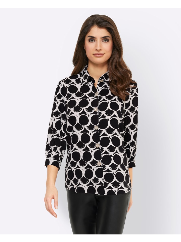 

Блузка-рубашка с принтом черного и бежевого цветов Heine