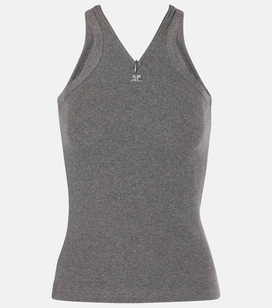 

Майка из хлопчатобумажной трикотажной ткани в рубчик Courrèges, цвет dark heather grey