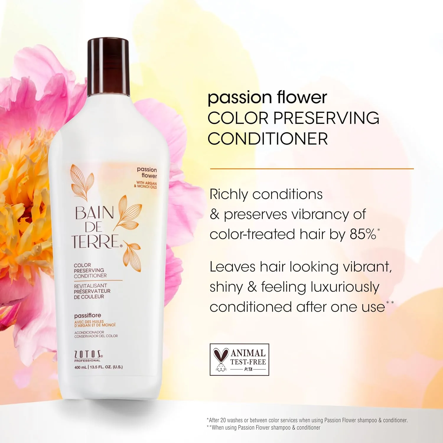 Набор шампуня и кондиционера Bain de Terre для сохранения цвета волос | Passion Flower | Защищает и поддерживает цвет окрашенных волос | Без парабенов | Безопасен для окрашенных волос | 413 мл, Green — фото 4