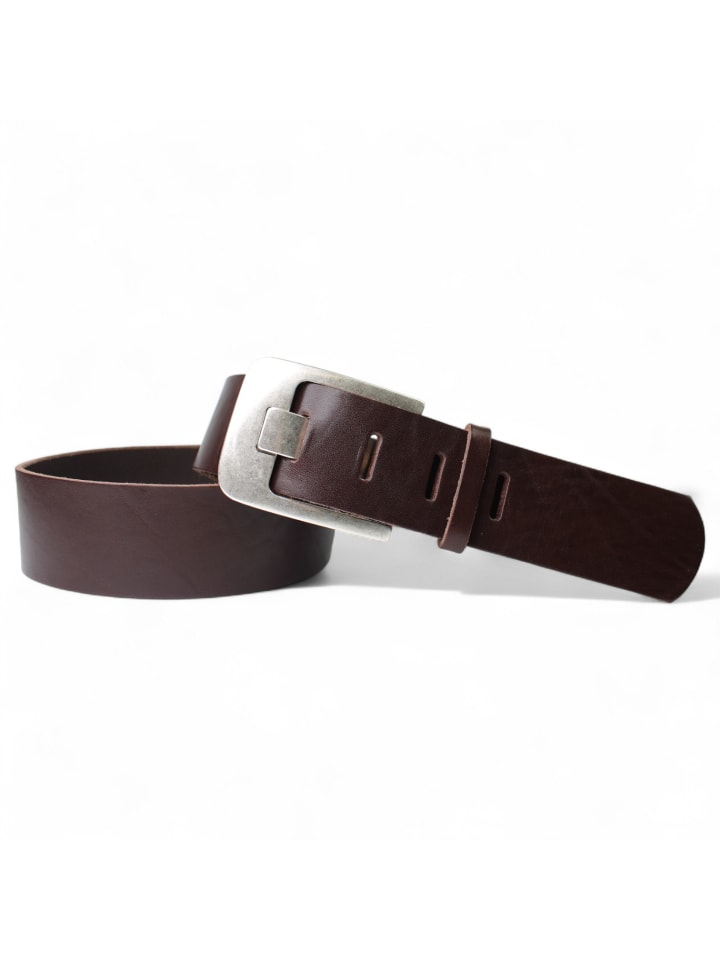 

Серебряный кожаный ремень темно-коричневого цвета FRONHOFER