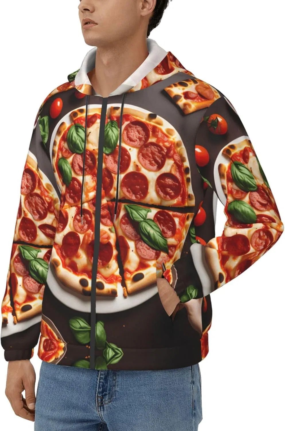 Мужская толстовка с принтом пиццы YANYU, удобный пуловер, спортивная одежда для повседневной носки, работы и путешествий, черный — фото 2
