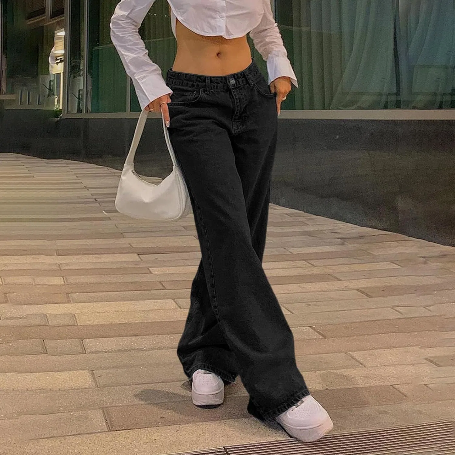 Джинсы широкие, Women's Wide Leg Denim Pants, черный — фото 3