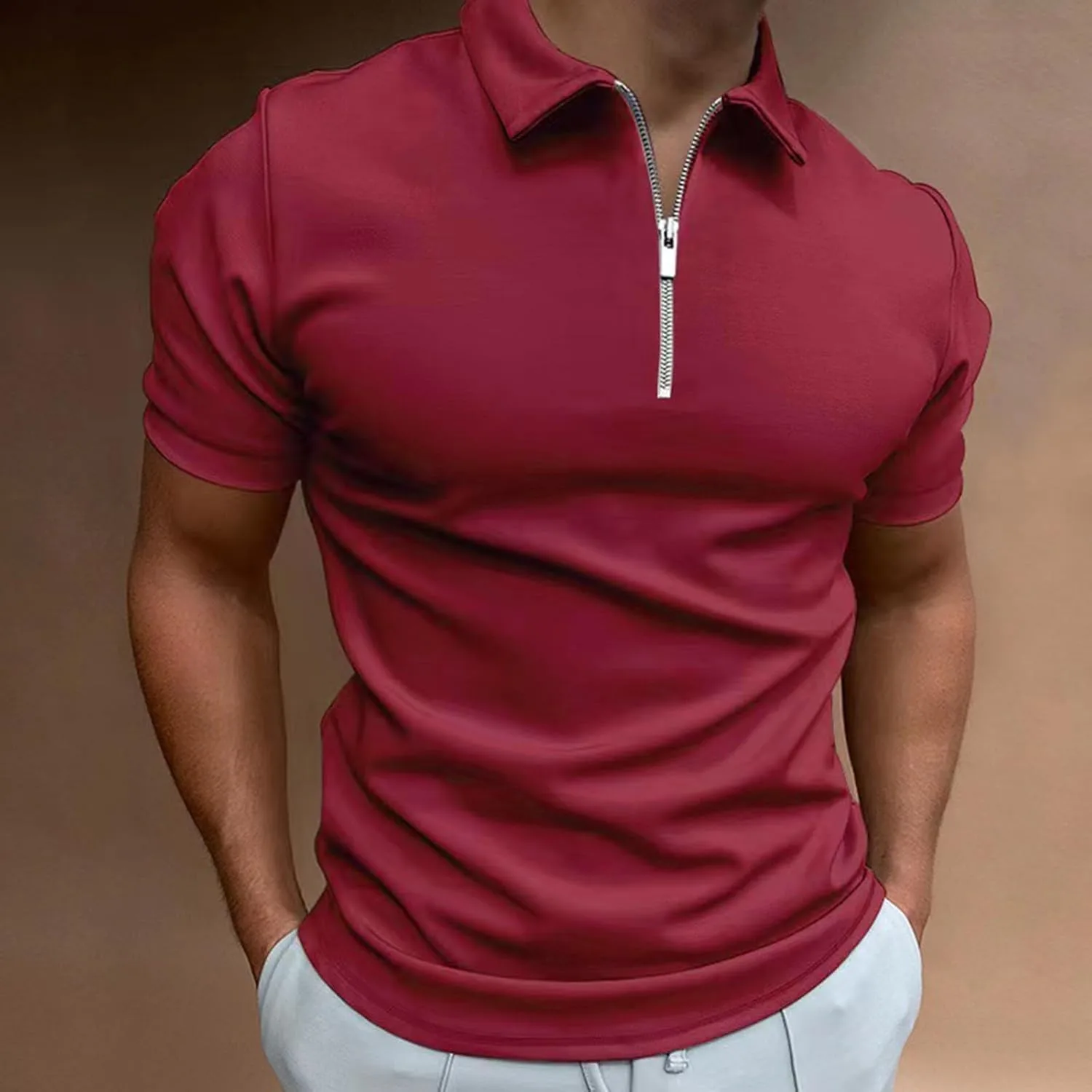 Мужская поло с молнией короткий рукав slim fit — фото 2