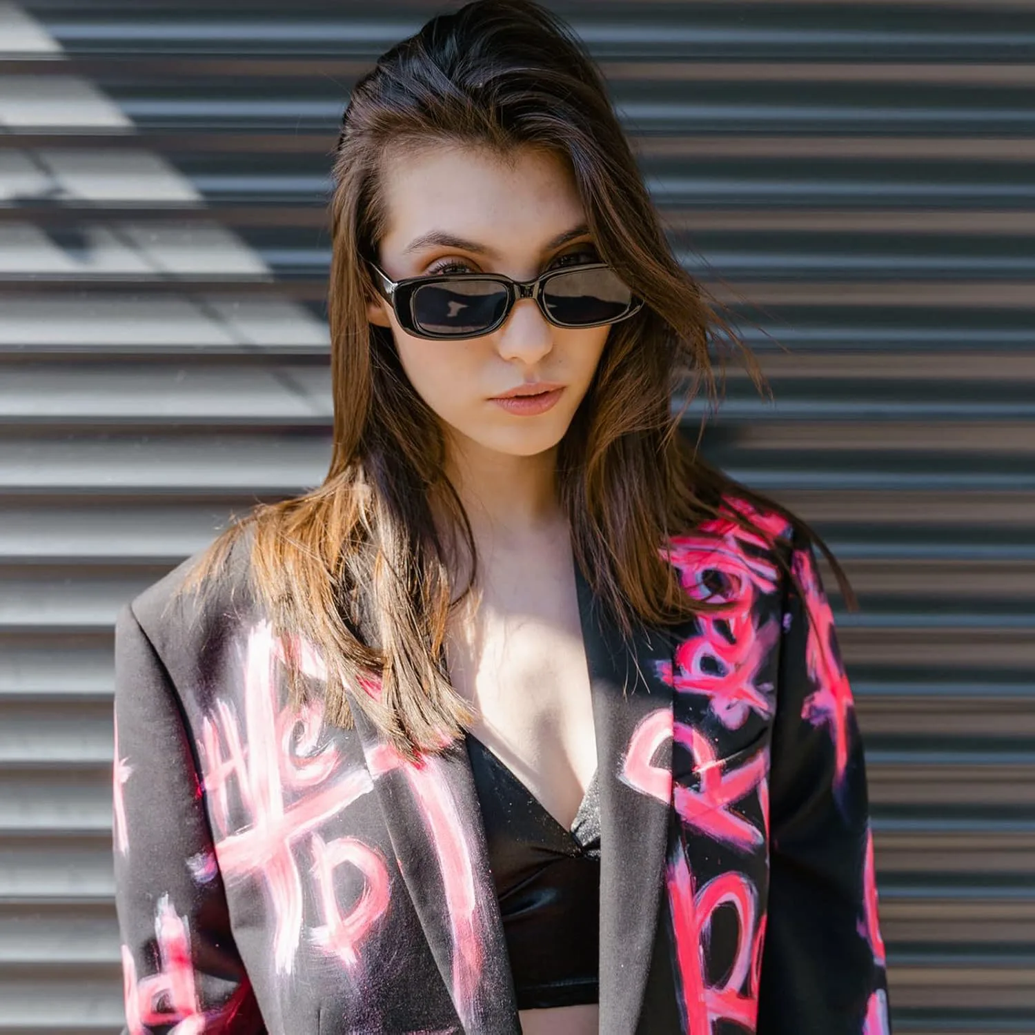 

Pibupibu 8/20 Pack Красочные маленькие прямоугольные солнцезащитные очки для вечеринок, винтажные узкие квадратные очки в стиле Y2K для женщин и мужчин, 20-black