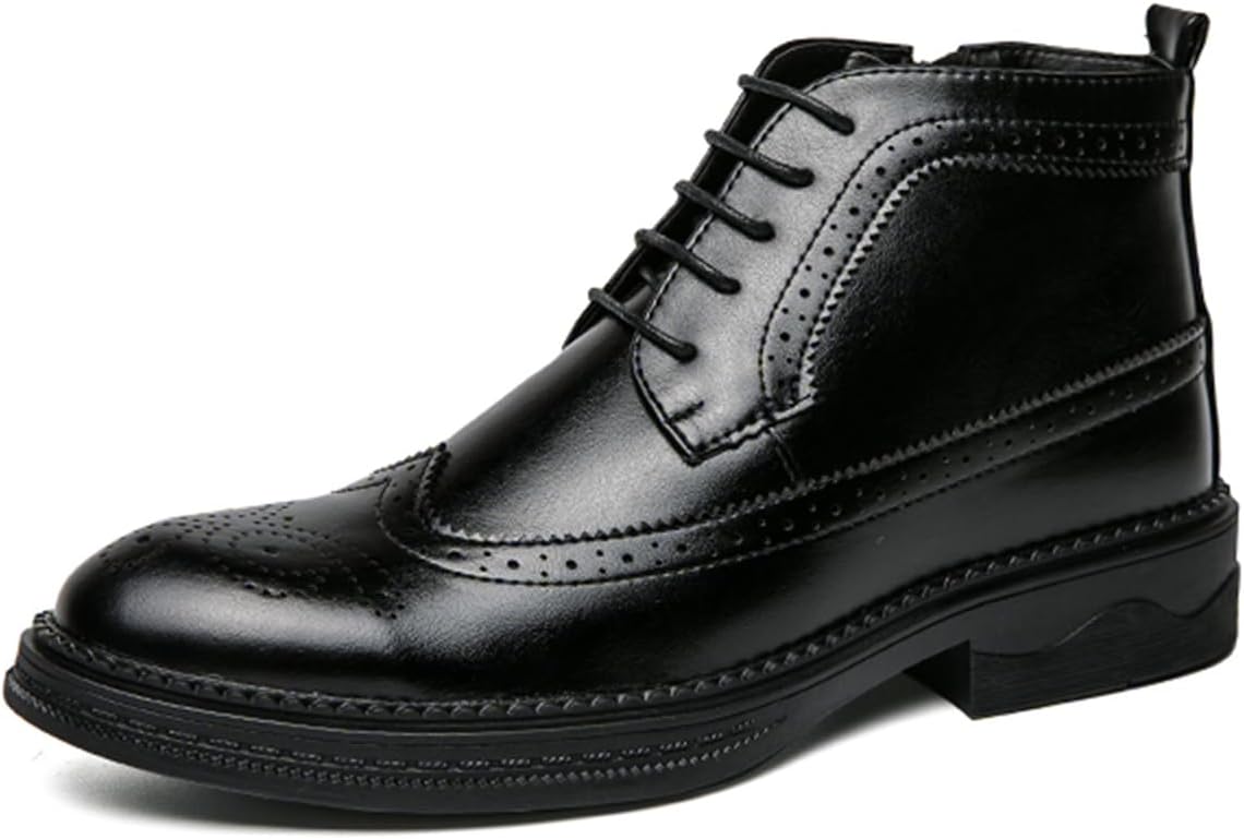 

Мужские ботинки Челси на шнуровке из натуральной кожи с брогированием, ретро стиль с закругленным носком, нескользящие, удобные ботинки Чакка для деловых встреч, формальных событий, офиса, вечеринок, свадеб, вождения и прогулок Houdbdol, черный