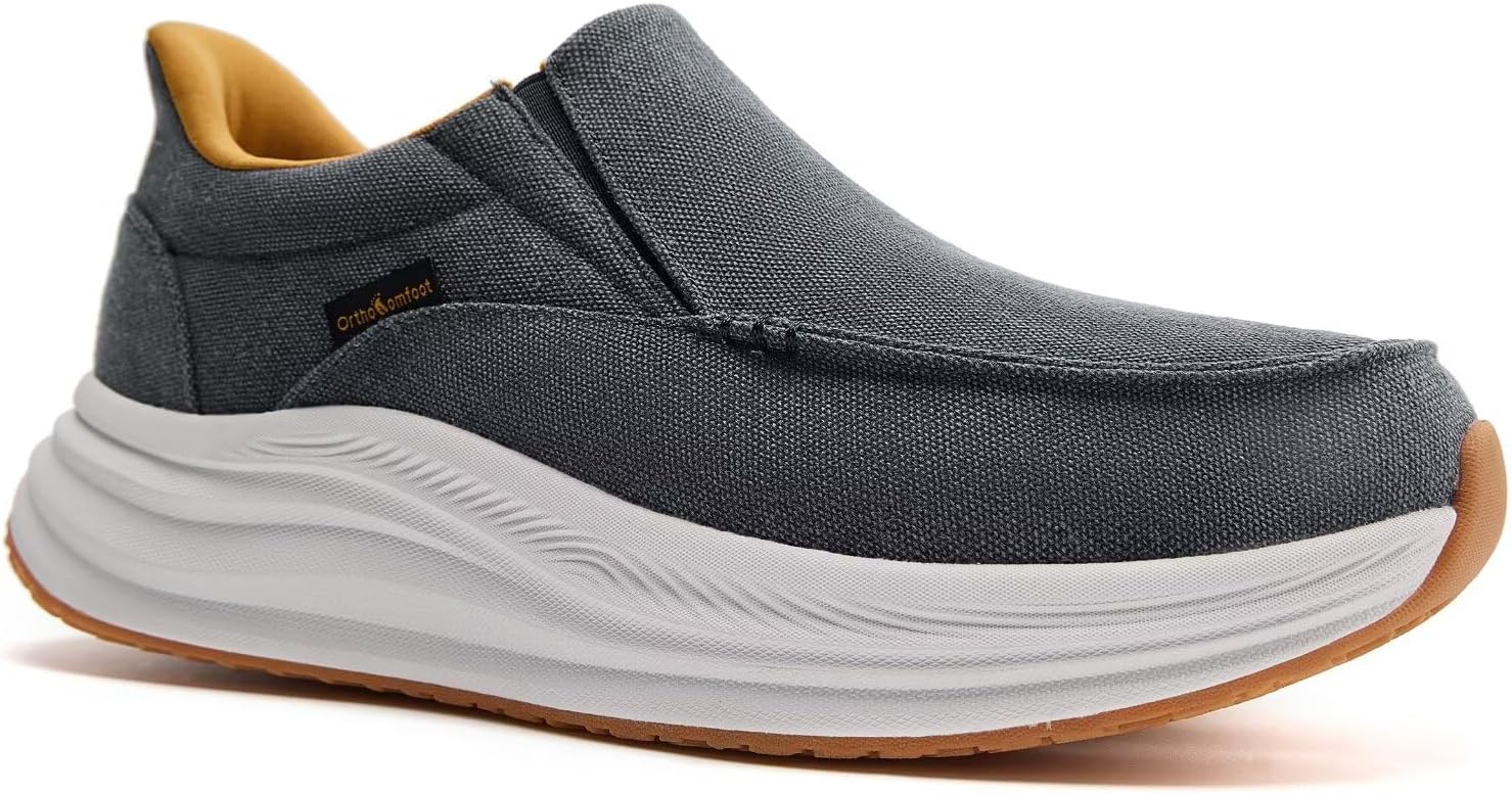 

Мужские ортопедические удобные слипоны с поддержкой свода стопы: повседневные лоферы при плантарном фасците, плоская обувь для отдыха при плоскостопии, винтажные плоские холщовые прогулочные туфли для облегчения боли в стопе и пятке Orthocomfoot...