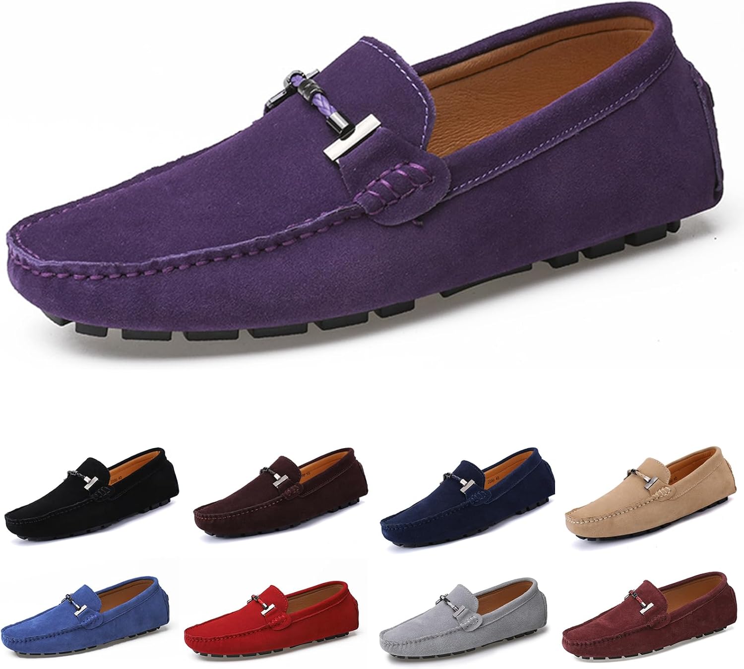

Мужские слипоны NEKGNL из замши ручной работы, повседневные мокасины с квадратным носком, стильные лоферы с пенни, удобные и прогулок, легкие, противоскользящие, плоские, повседневные, размеры 6-15, фиолетовый
