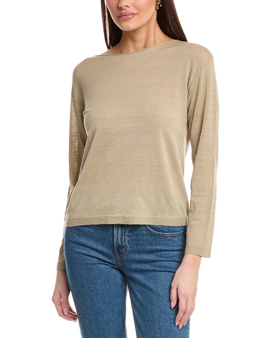 

Свитер Vince из льняной смеси с приспущенными плечами и вырезом-лодочкой, бежевый