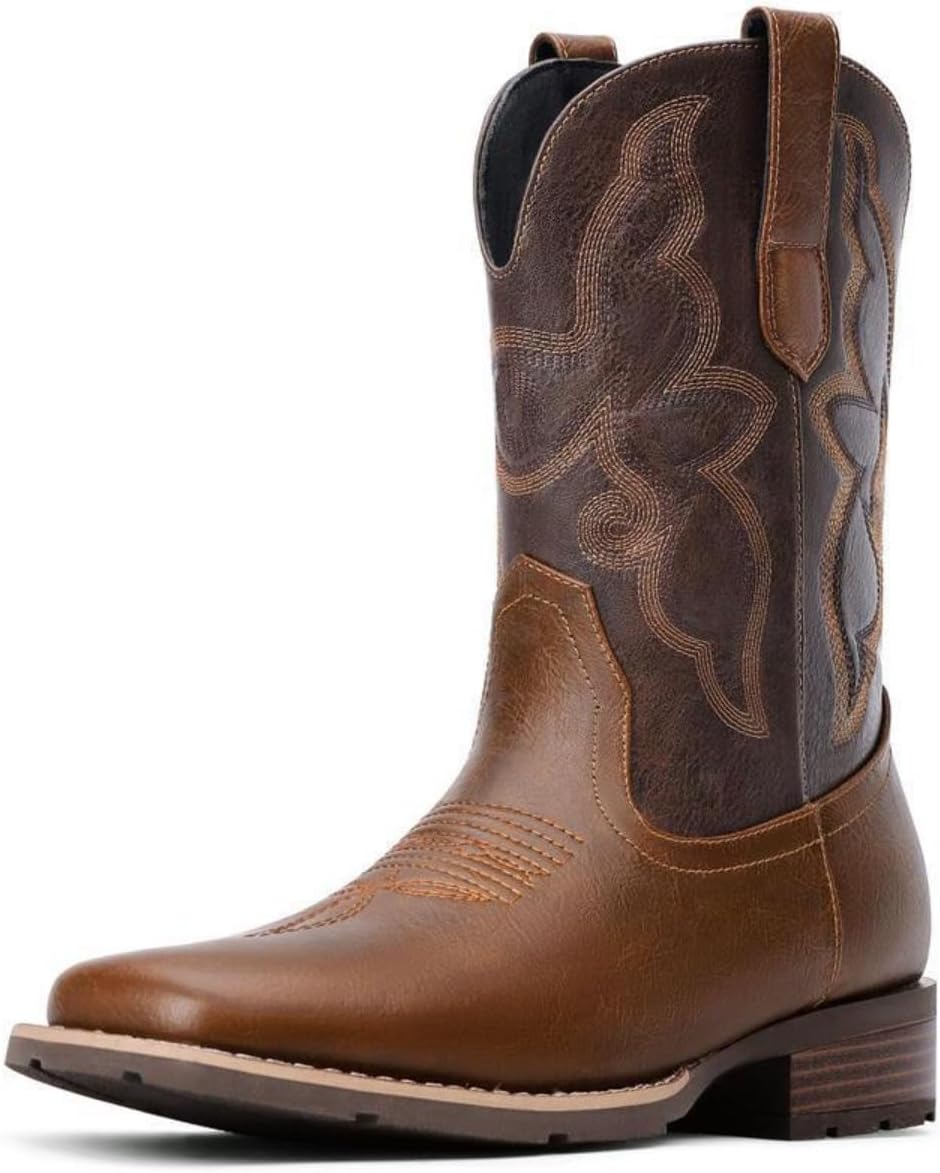 

Мужские классические вестерн-ботинки CTKVbmeoi с синтетической кожей, на выворотной подошве, для работы, ранчо и концертов, с вышитым квадратным носком, коричневый