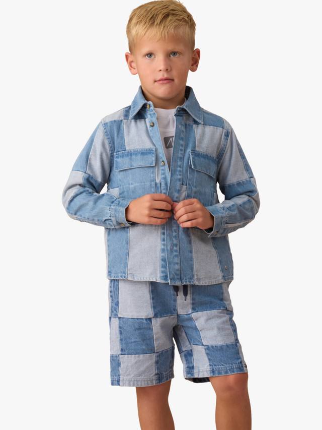 

Детская хлопковая рубашка в стиле пэчворк из денима Angel & Rocket, Blue