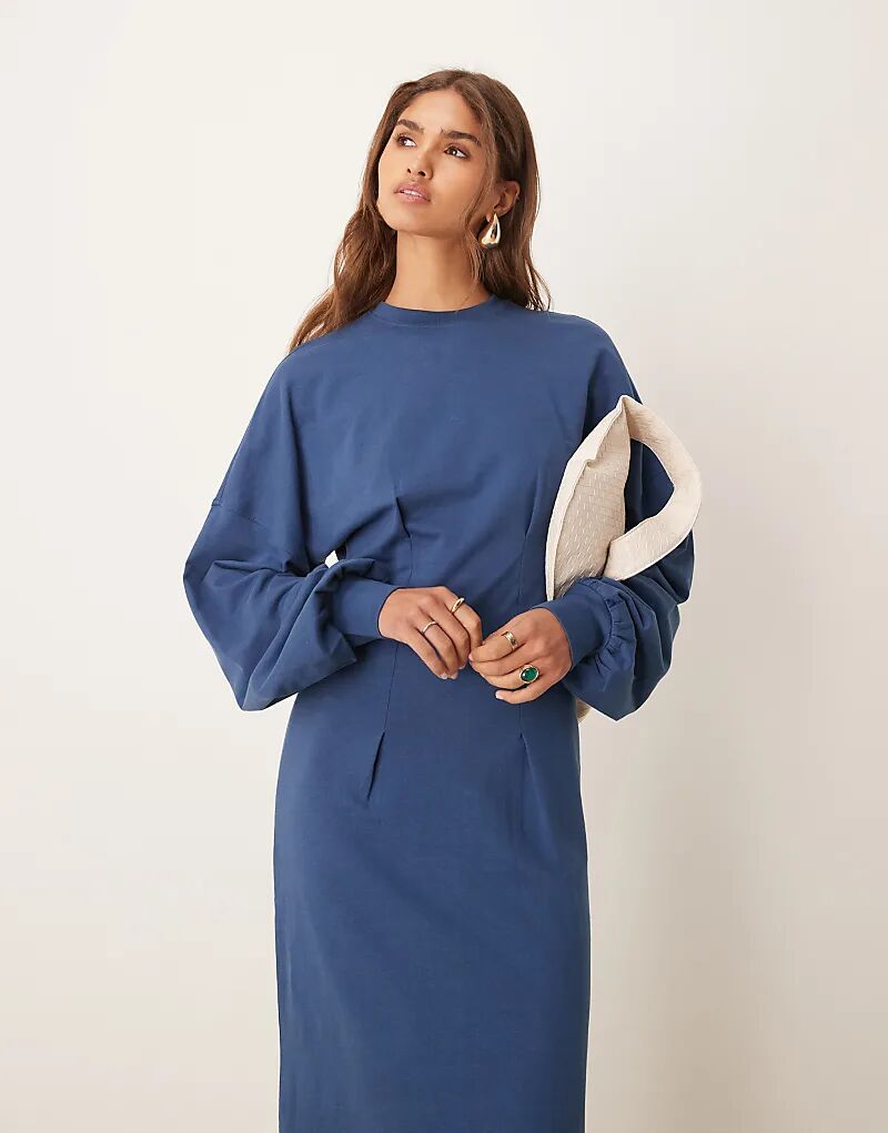 

Платье-миди с завышенной талией в темно-синем цвете ASOS DESIGN