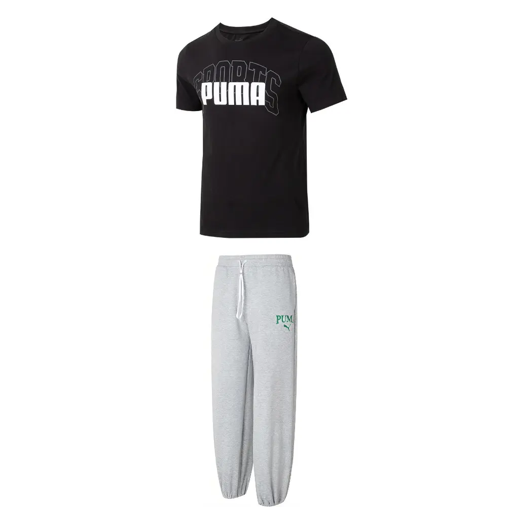 

PUMA Повседневный спортивный комплект одежды для мужчин черный топ+серый низ