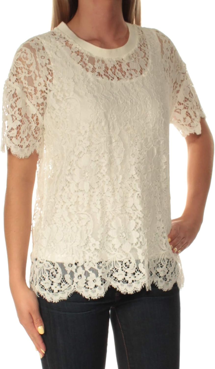 

Кружевная футболка Tommy Hilfiger, Ivory, Бежевый, Кружевная футболка Tommy Hilfiger, Ivory