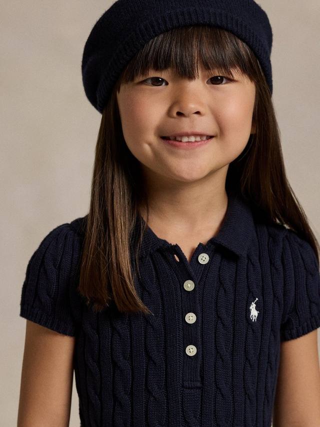 Детское платье-поло из хлопка с рельефной вязкой Ralph Lauren, Navy/Cream — фото 3