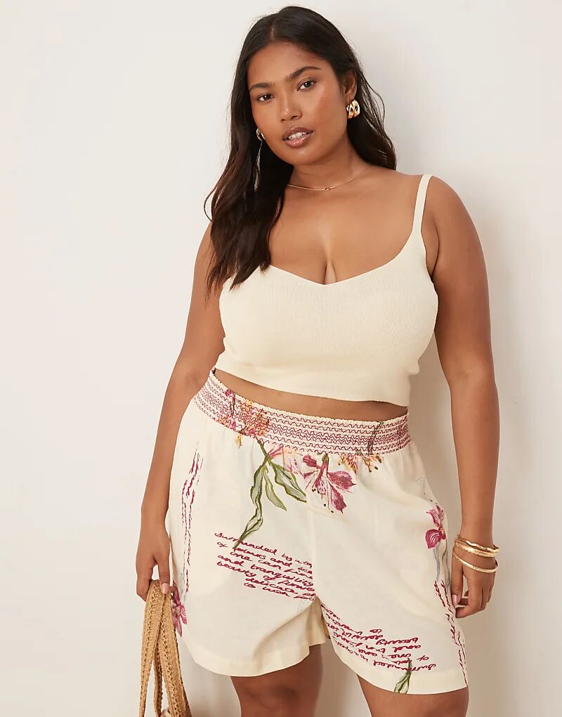 

Шорты ASOS DESIGN Curve с присборенной талией и цветочным принтом
