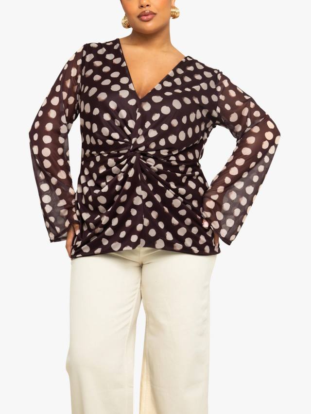 

Топ с полоской и кружевной вставкой спереди FASHION SZN Curve, Brown/Multi