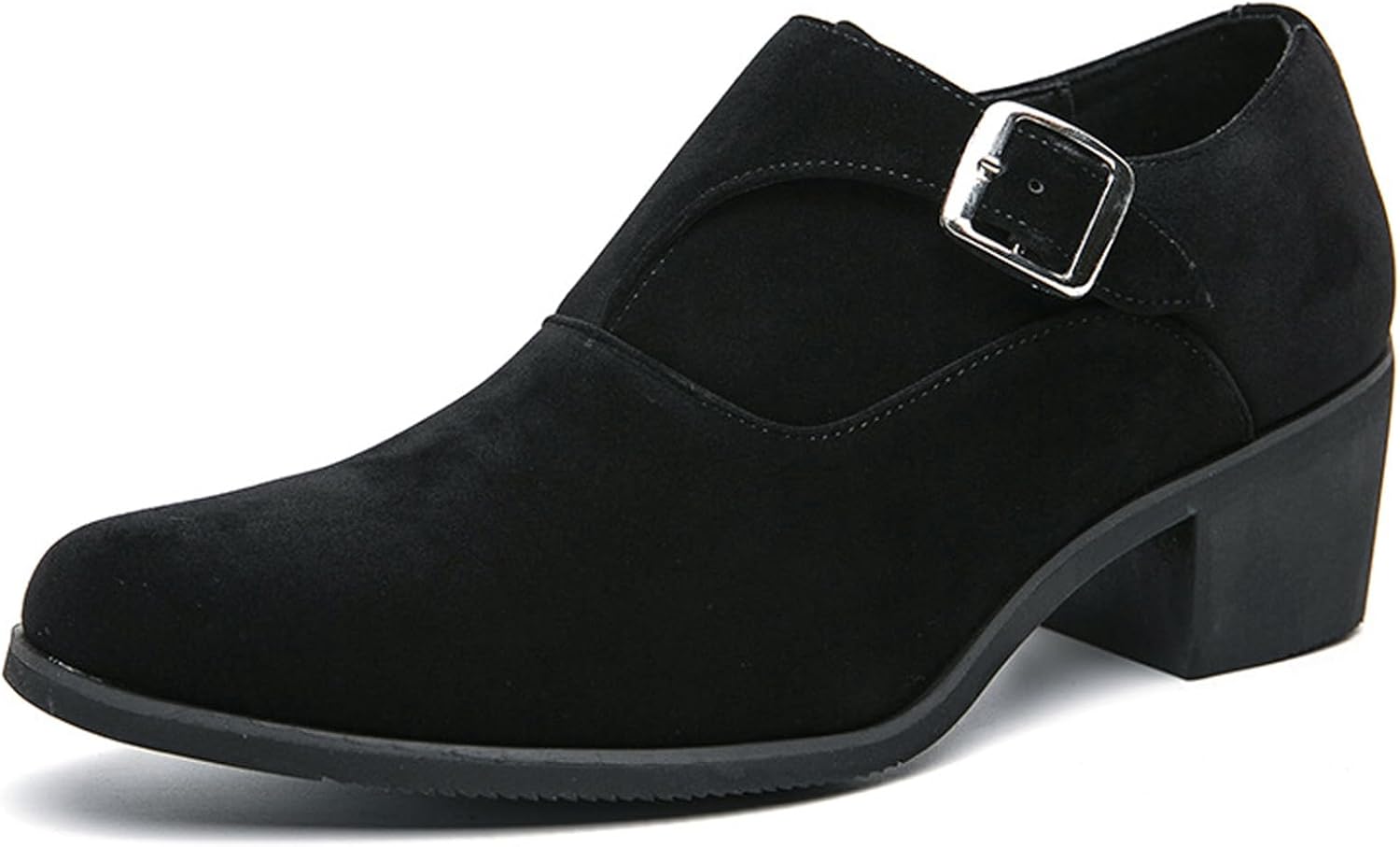 

Мужские кожаные лоферы на низком массивном каблуке с эффектом увеличения роста, модные классические с пряжкой, противоскользящие, на пуговице, для работы, свиданий и свадеб Wyuetra, черный