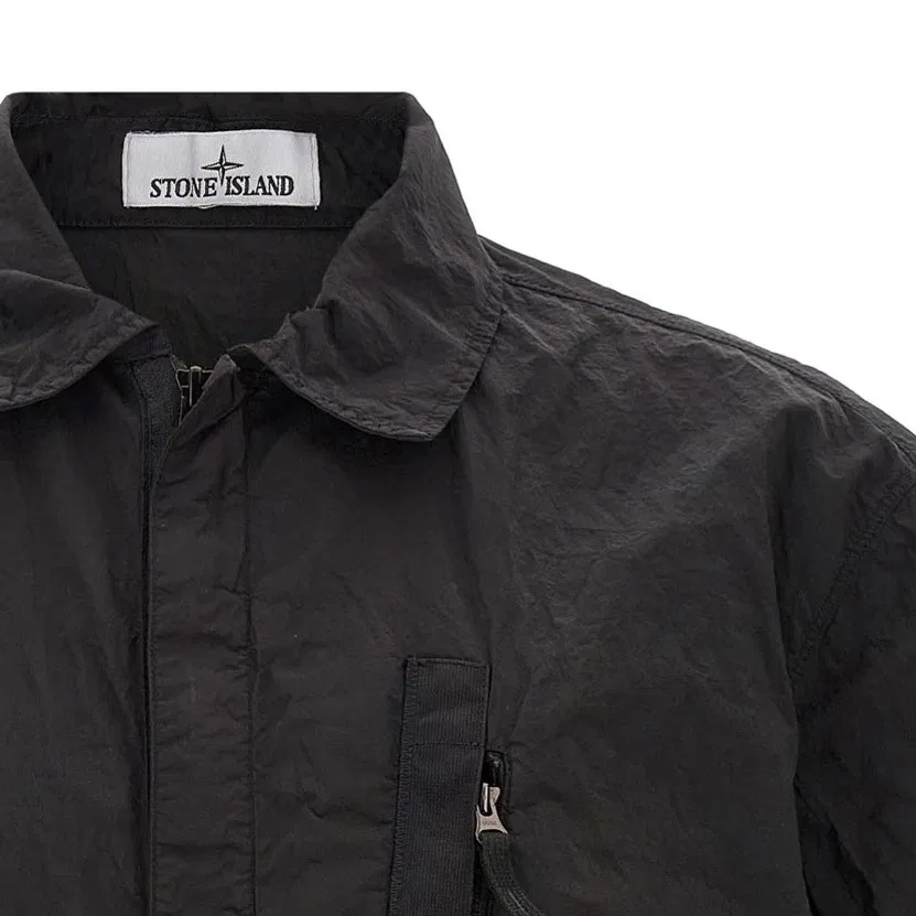 Рубашка с коротким рукавом и карманом на молнии STONE ISLAND, Black — фото 4