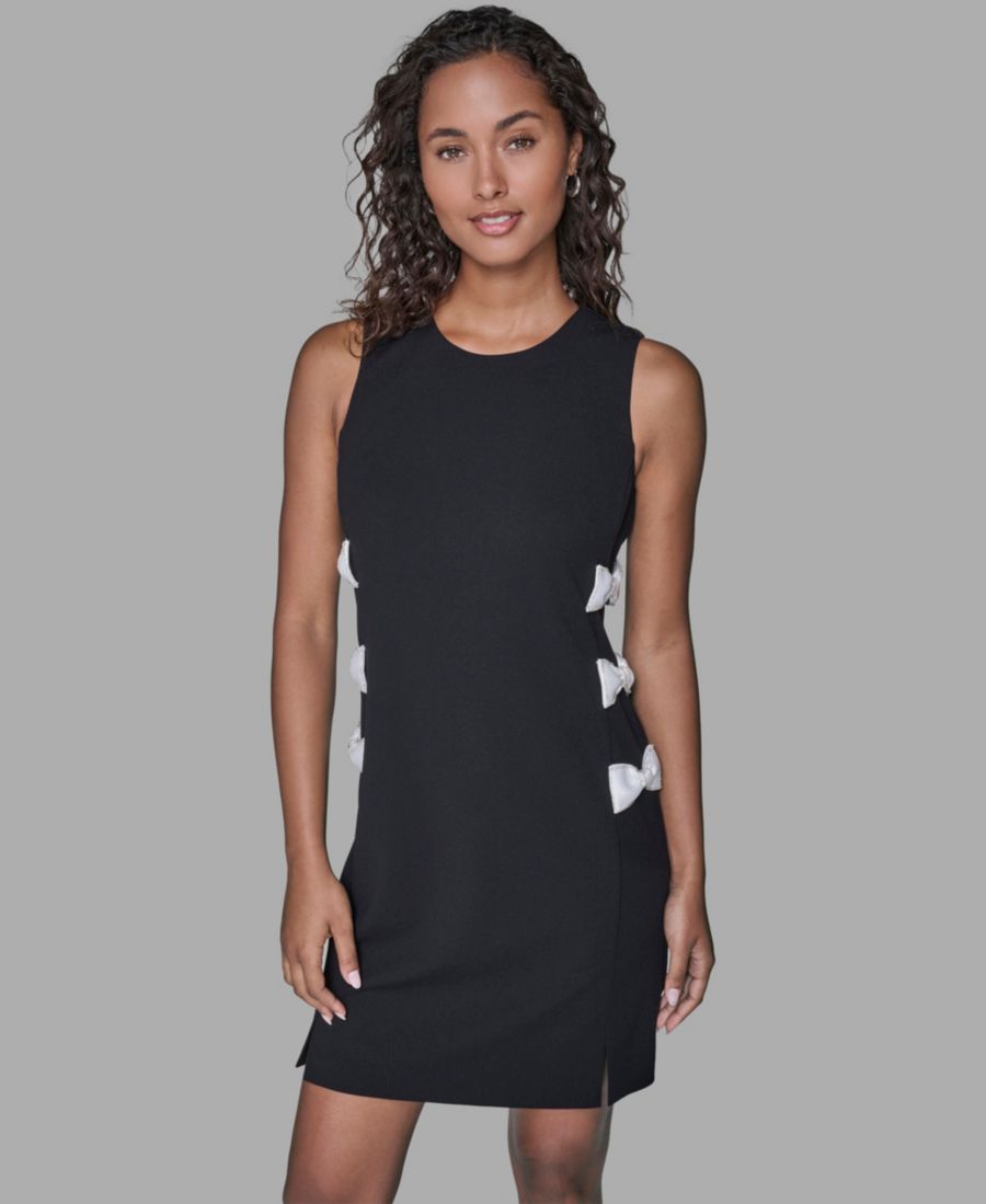 

Женское платье-футляр с бантом и круглым вырезом KARL LAGERFELD PARIS, Black/Soft white