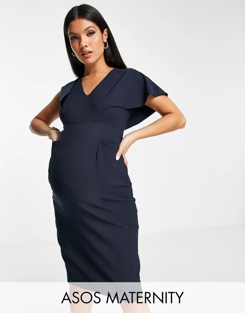 

Темно-синее платье-карандаш миди с короткими рукавами ASOS DESIGN Maternity