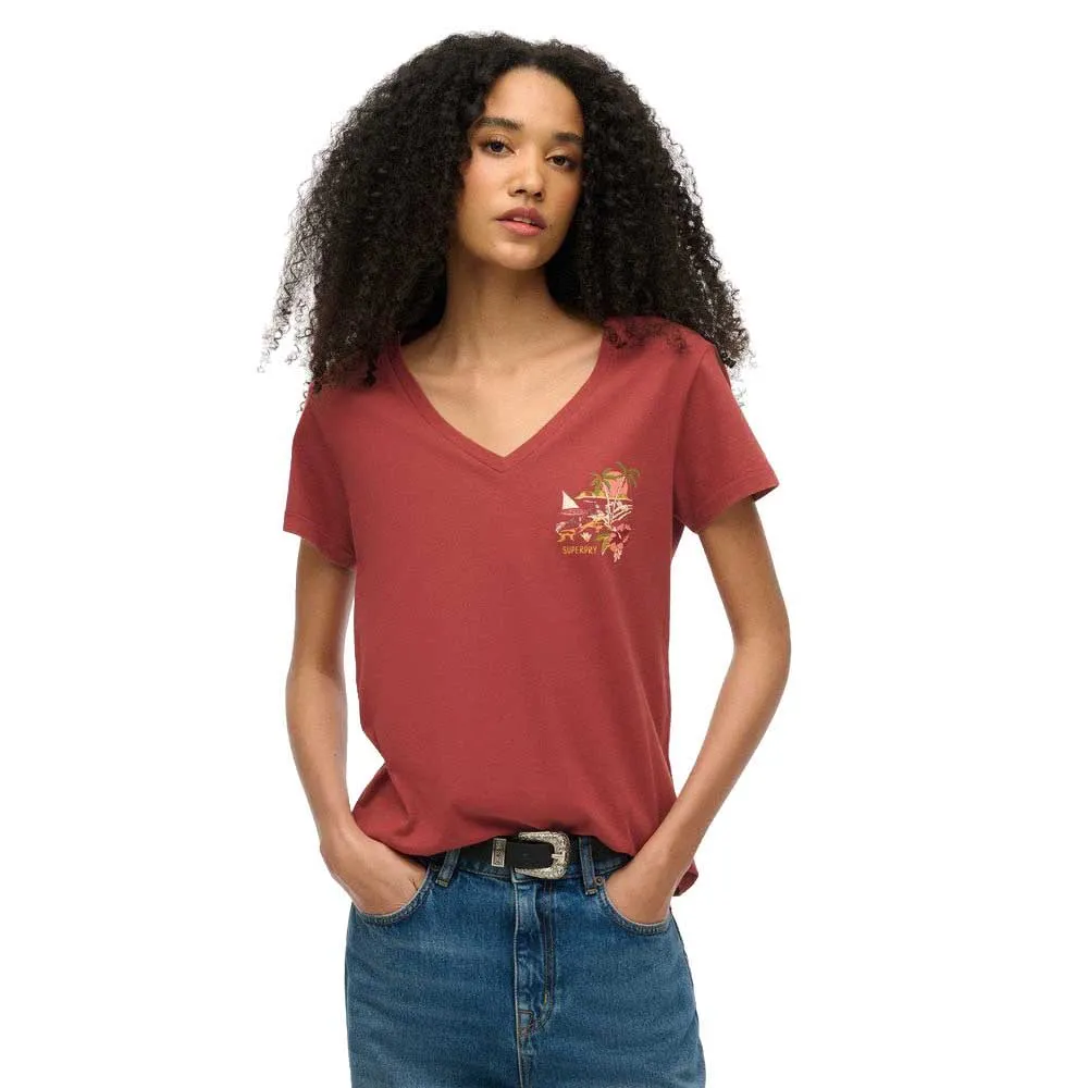 

Футболка с коротким рукавом Superdry Suika Metallic Relaxed Vee, красный