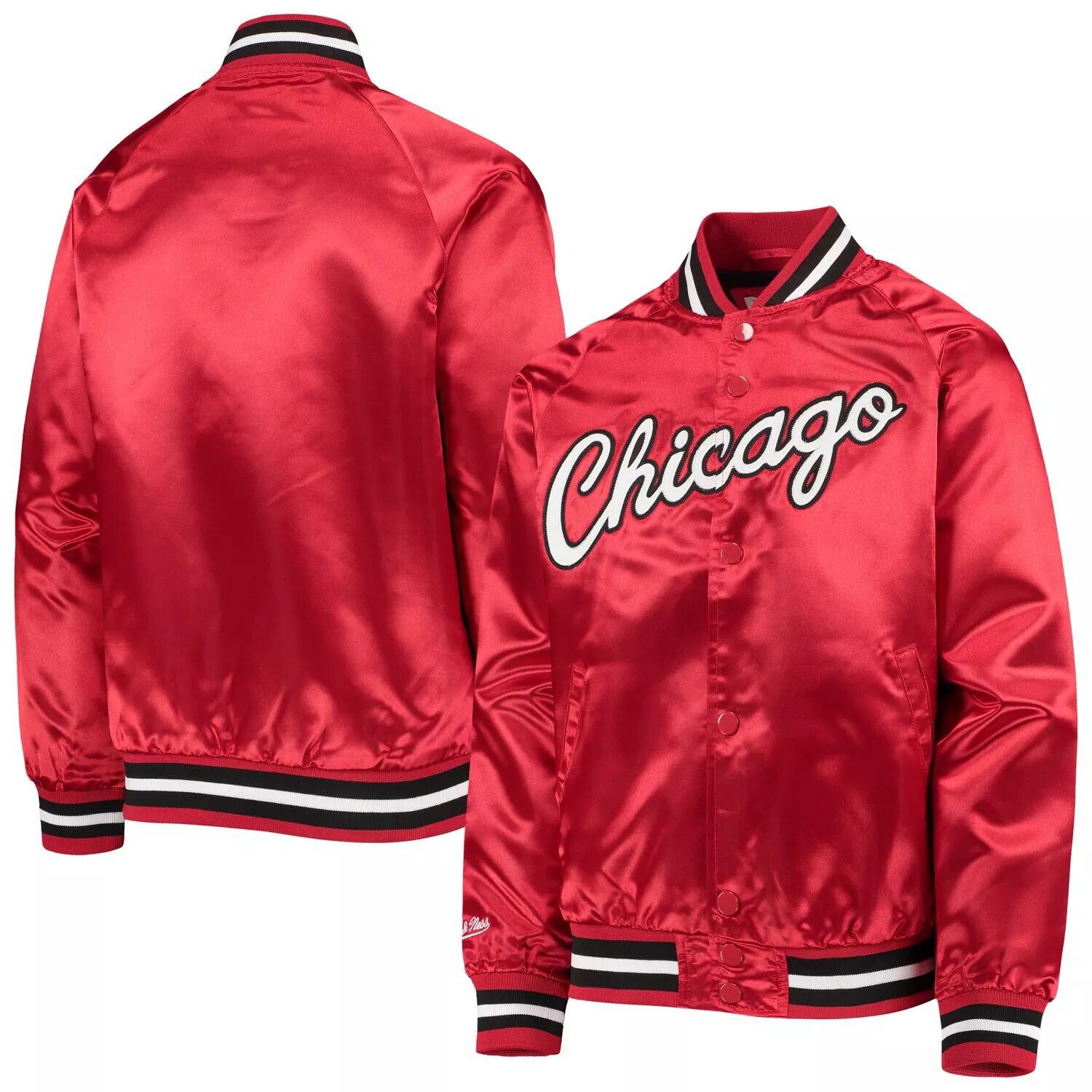 Молодежная куртка Mitchell & Ness Red Chicago Bulls из твердой древесины, классическая атласная куртка с длинными кнопками реглан Unbranded