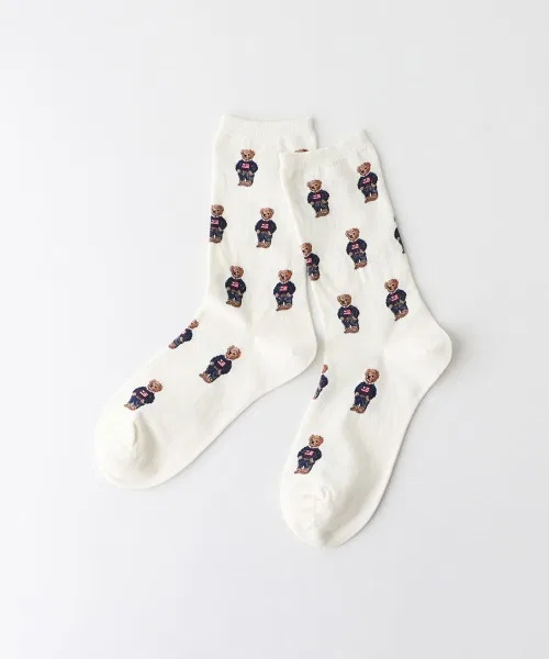 Носки с принтом медведей Polo Ralph Lauren из органического хлопка, офф-вайт