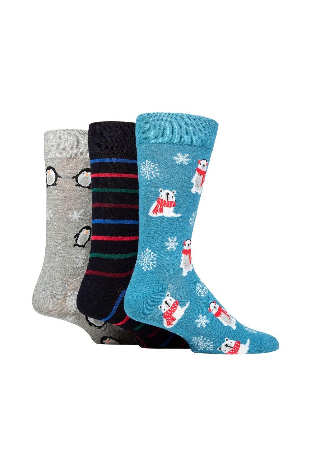 

3 пары рождественских бамбуковых носков SOCKSHOP Lazy Panda, синий