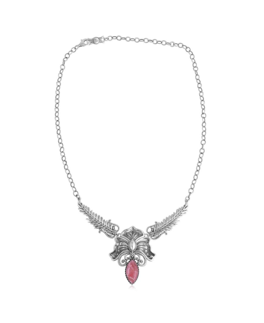 

Колье из стерлингового серебра с родохрозитом в виде цветка кактуса и пера огранки маркиз, длина 20 дюймов American West Jewelry, Pink