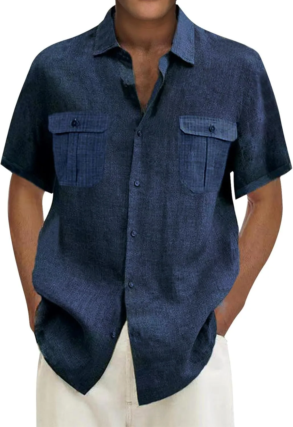 

Мужская хлопковая льняная рубашка с коротким рукавом Thatrich