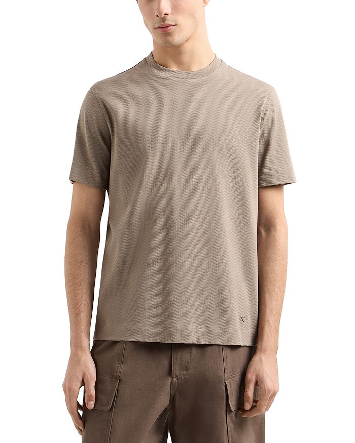 

Текстурная хлопковая футболка с жаккардовым узором "шеврон" Emporio Armani, коричневый/бежевый