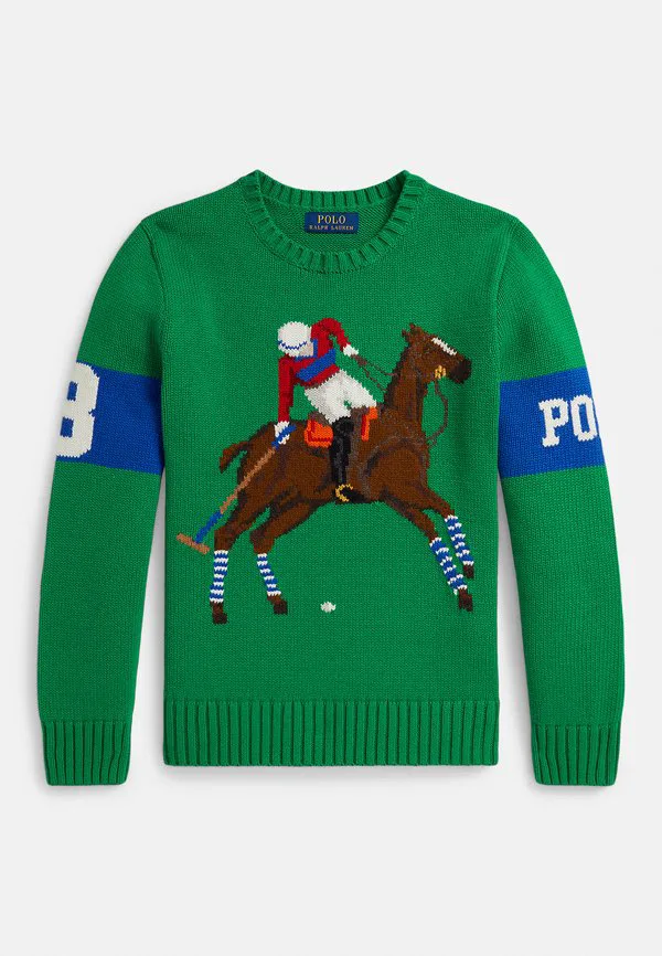 Свитер с круглым вырезом в стиле интарсии для верховой езды 714y Polo Ralph Lauren, Cruise Green Multi