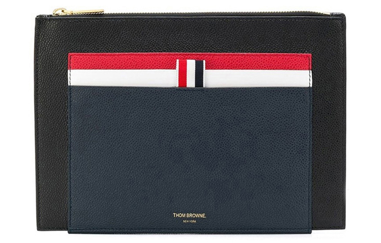 

THOM BROWNE Кожаная сумка-клатч мужская синяя