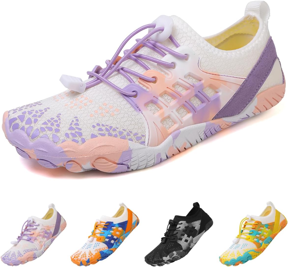 

Камуфляжные водные туфли для мужчин и женщин, обувь для плавания, быстросохнущие водные носки, подходящие для пеших прогулок, серфинга, катания на лодках, йоги и активного отдыха на воде Suxiaur, белый/фиолетовый