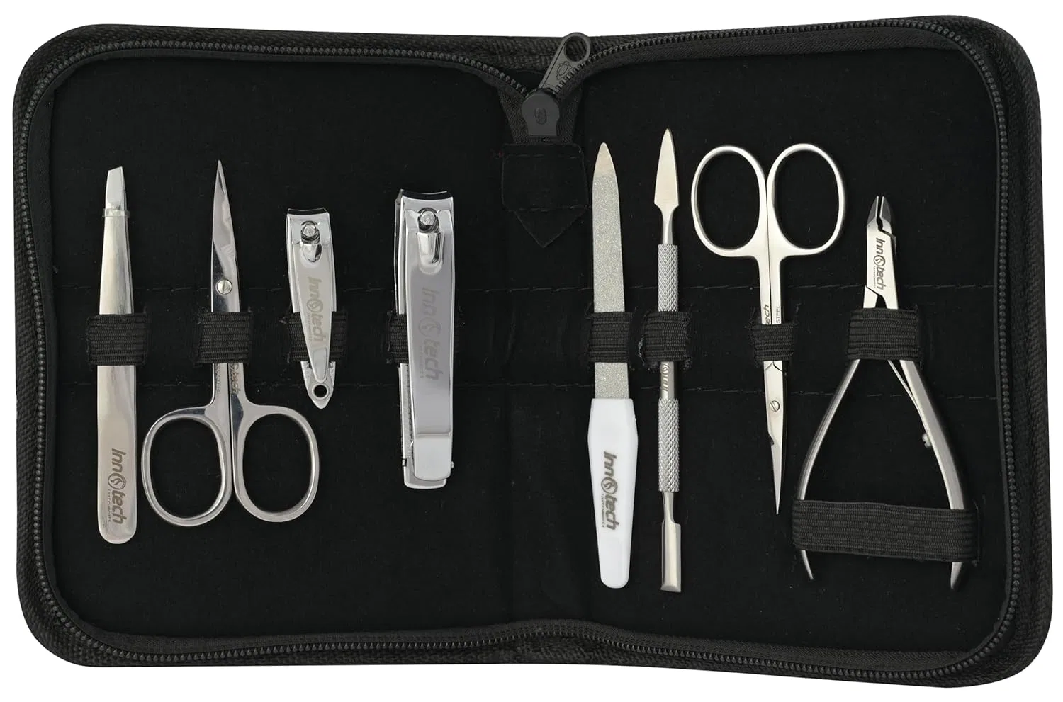 Набор для маникюра и педикюра 8 в 1 из нержавеющей стали ‎Innotech Instruments, Black 8 Pcs
