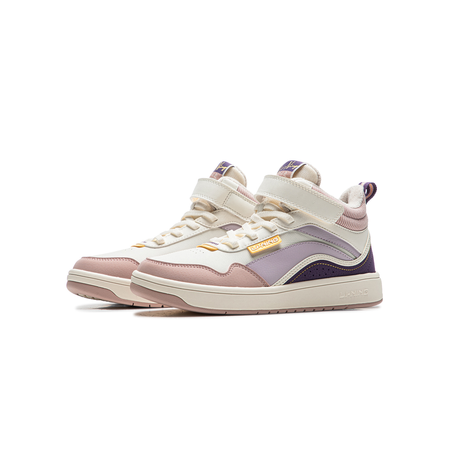 LINING YOUNG Спортивные повседневные кроссовки high top для детей с противоскользящей амортизацией, термоэффектом и рельефной подошвой, цвет beige pink — фото 4