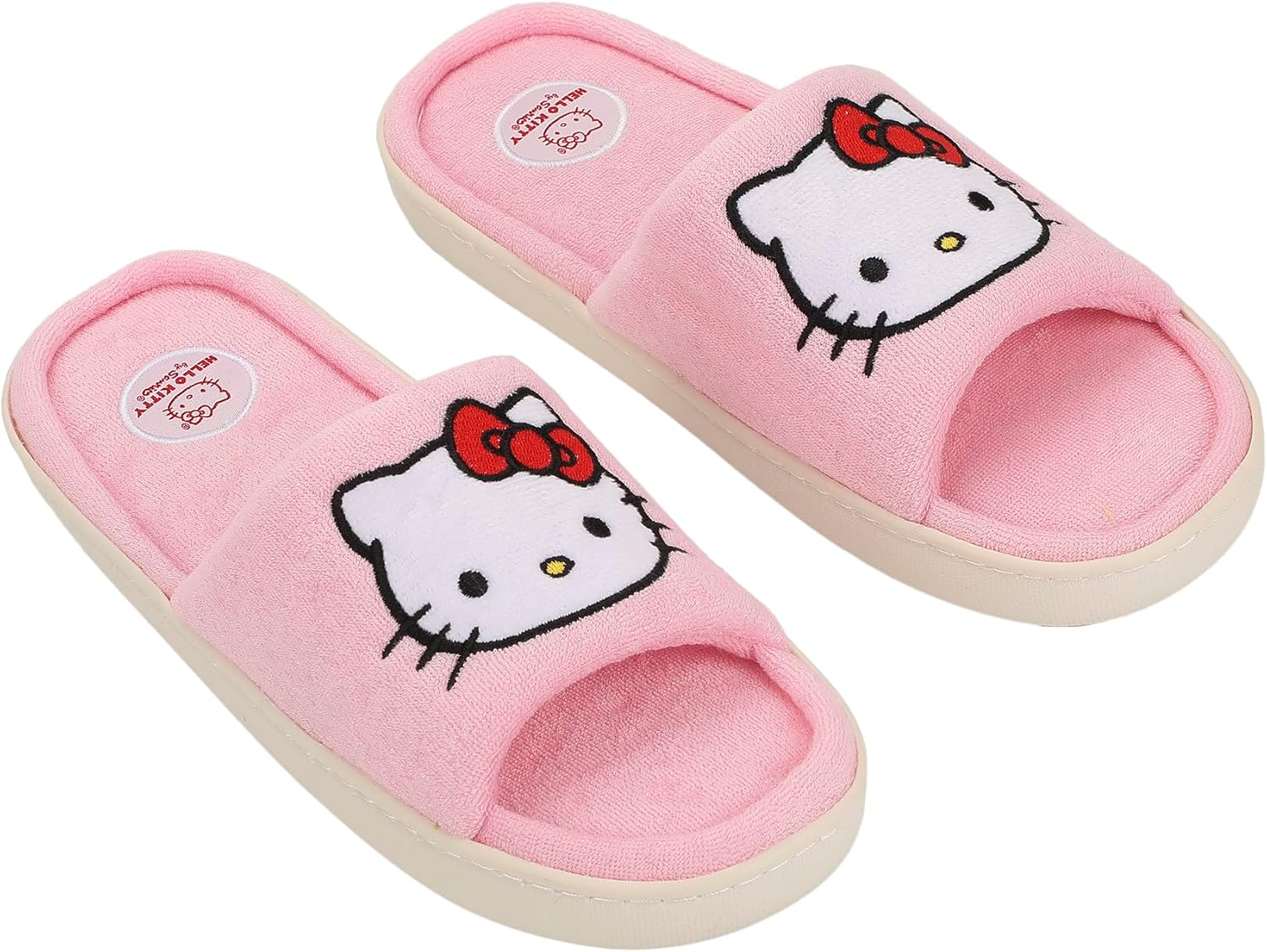 Мужские тапочки Bioworld с открытым носком и нашивкой в виде головы персонажа Hello Kitty, розовый — фото 2