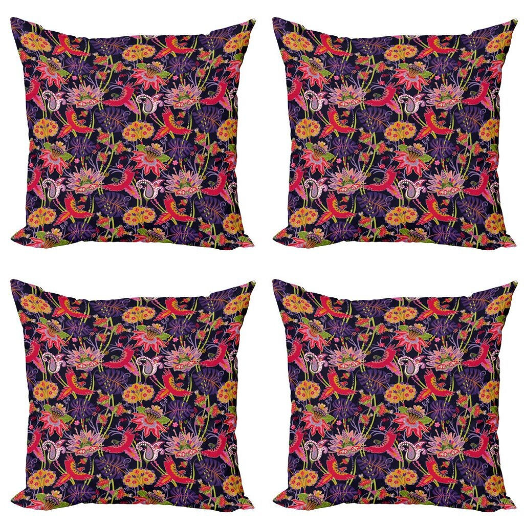 

ABAKUHAUS Jacobean Набор чехлов для подушек (4 предмета), цветочная иллюстрация джунглей, современная двусторонняя цифровая печать, 60 см x 60 см, темно-фиолетовый многоцветный