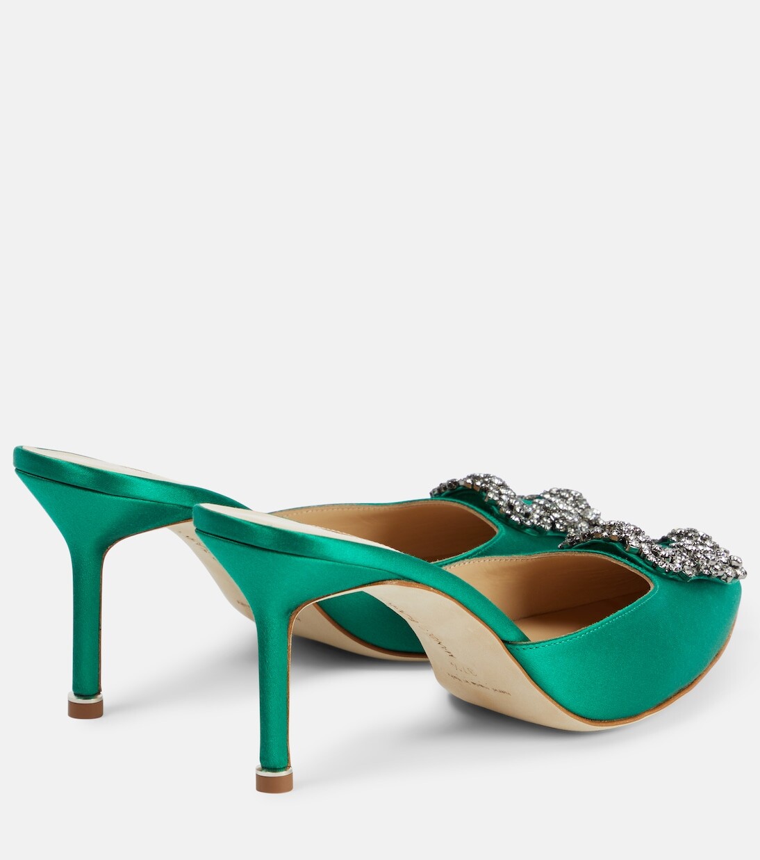 Атласные туфли-мофели hangisimu 70 с декором Manolo Blahnik, зеленый — фото 3