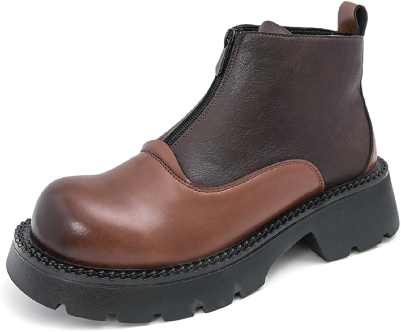 

Мужские модные кожаные высокие ботинки на платформе с массивным каблуком Челси, с круглым носком, протекторной подошвой, нескользящие, повседневные, для прогулок, вечеринок, офиса и работы Qwuieoin, коричневый